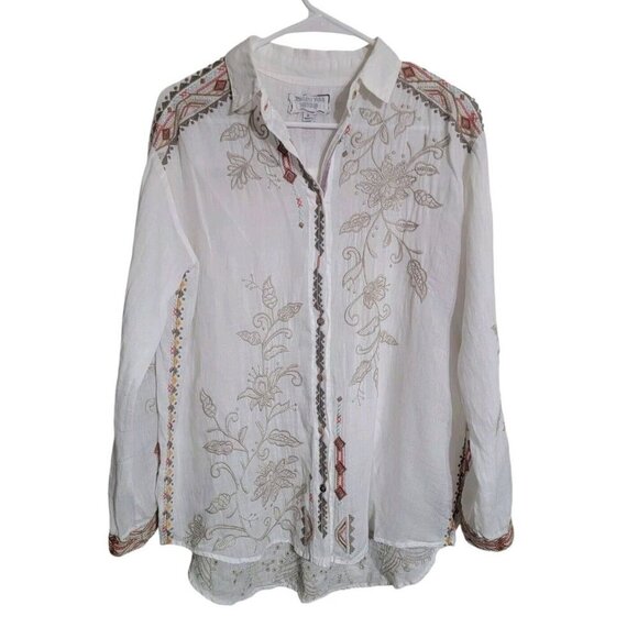 Johnny Was Top Women XS White Chai Soft Festival Boho Floral Holiday Bohemian - Picture 1 of 10